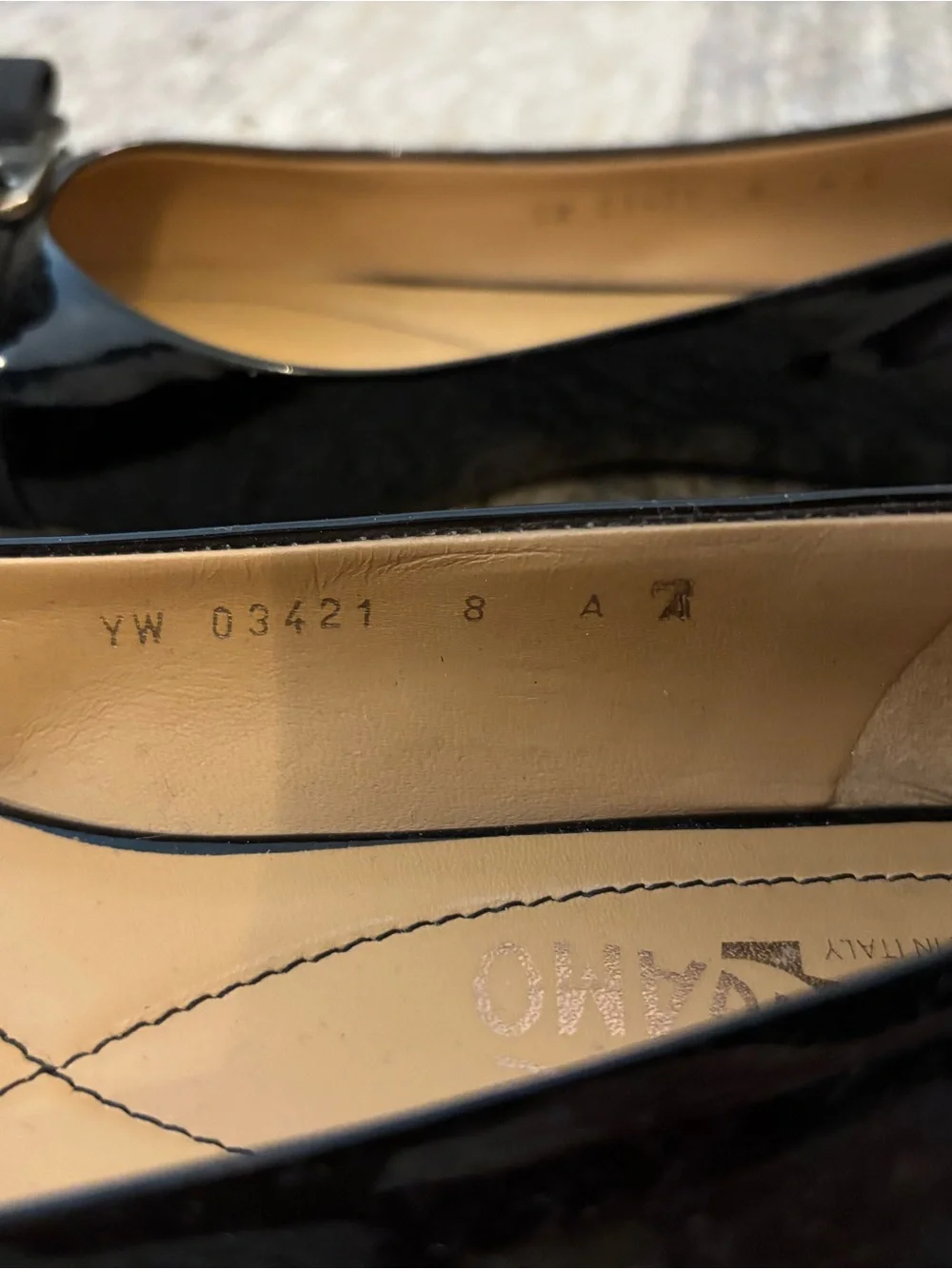 Salvatore Ferragamo Black Patent Leather Vara Bow Flats